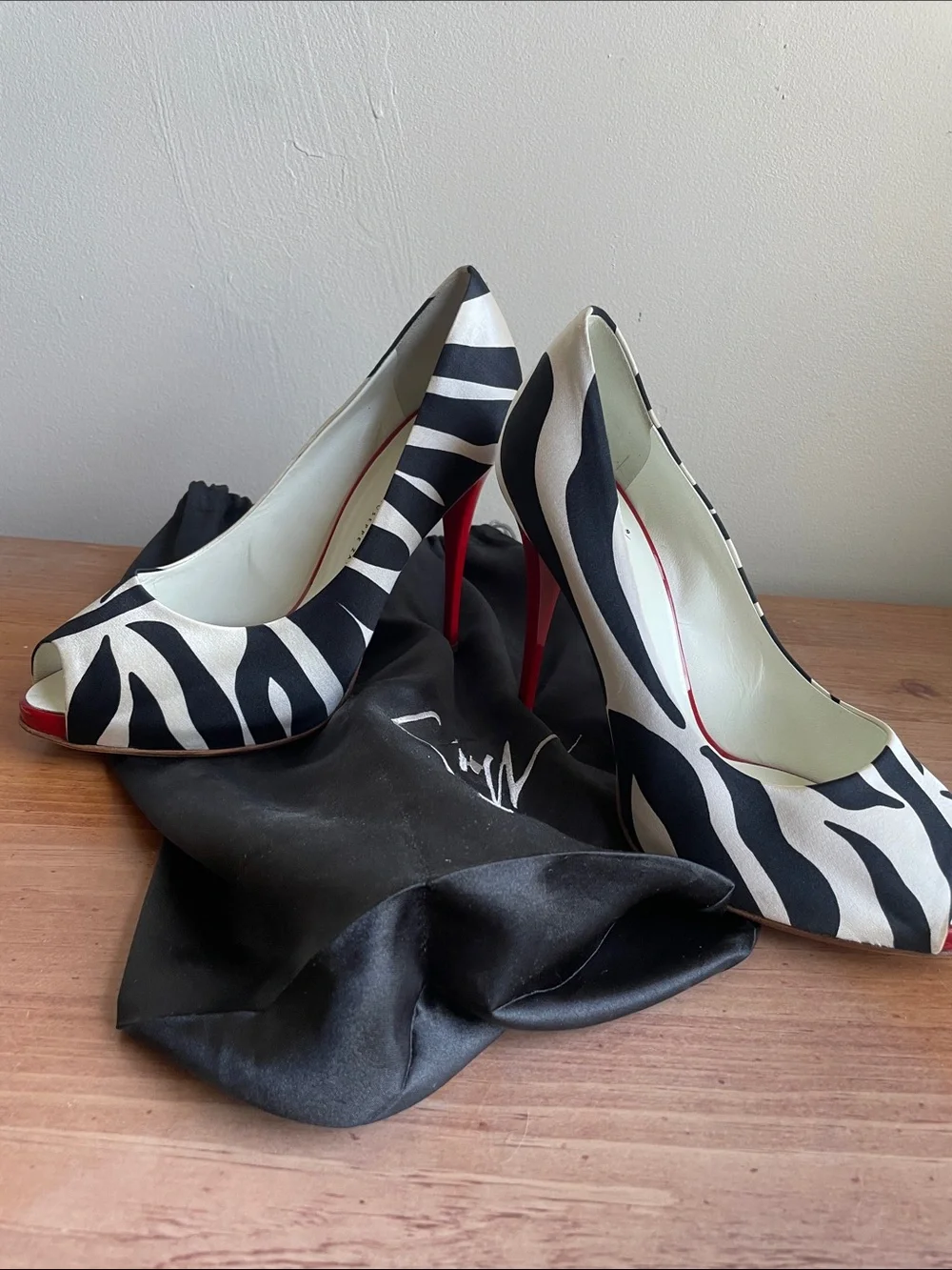 Giuseppe Zanotti Zebra Print Peep-Toe Stilettos - Black & White with Red Soles